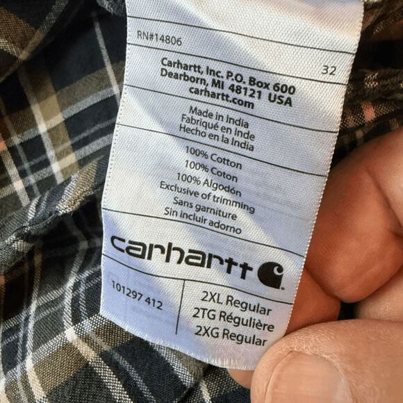 Carhartt Men's Relaxed Fit Plaid Long Sleeve Button Down Shirt Black Yellow 2XL - Picture 4 of 8